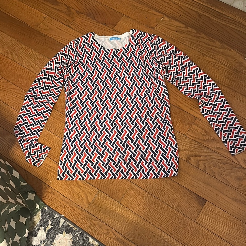 Red and Blue Geometric Long Sleeve Light Sweater